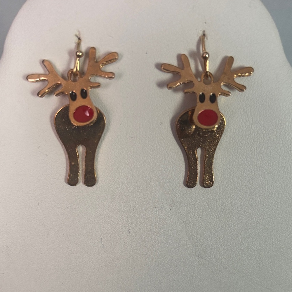 Reindeer Earrings with Red Nose